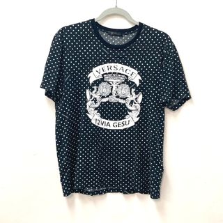 美品 ヴェルサーチ VERSACE Tシャツ カットソー 半袖 ショートスリーブ メデューサ ロゴ柄 トップス メンズ XS ブラック