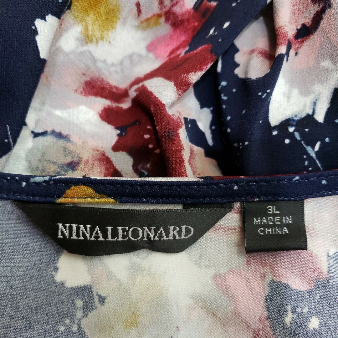 ❇NINALEONARD❇3L花柄プリントカシュクールジャージーワンピース レディースのワンピース(ひざ丈ワンピース)の商品写真