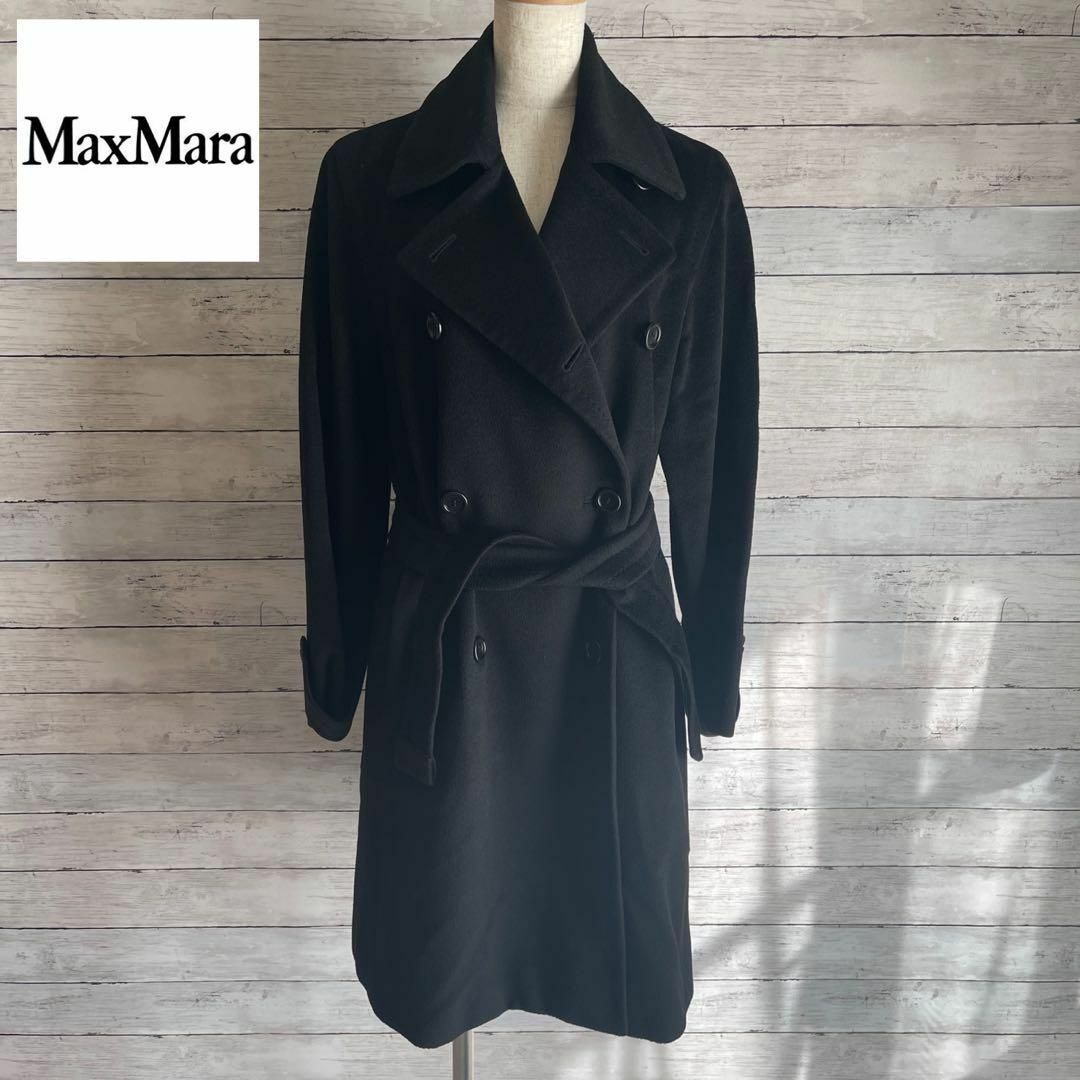 ロングコートMAX MARA　最高級白タグ　キャメル100%　ダブル　ベルテッドコート　黒