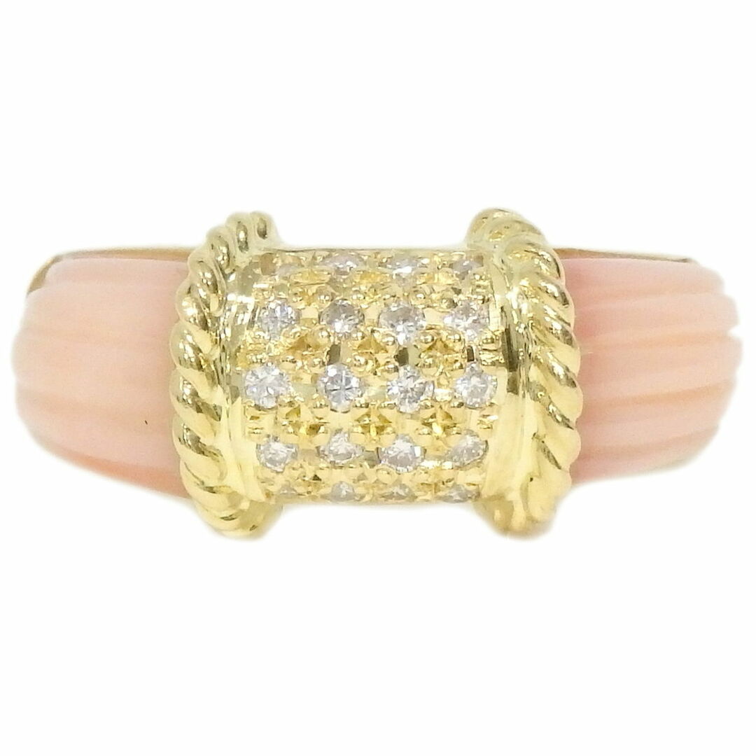 リング(指輪)本物 珊瑚 サンゴ ダイヤモンド 0.20ct K18 YG リング 指輪 12号 イエローゴールド ピンク ジュエリー アクセサリー