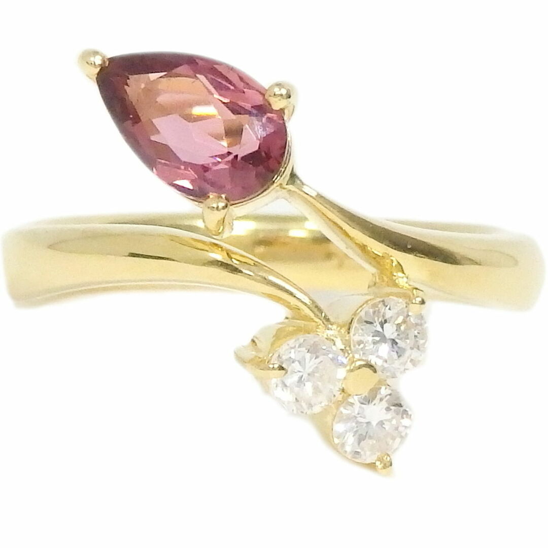 本物 ピンクトルマリン 0.65ct ダイヤモンド 0.32ct K18 YG リング 指輪 12号 イエローゴールド ピンク アクセサリー ジュエリー 中古 レディースのアクセサリー(リング(指輪))の商品写真