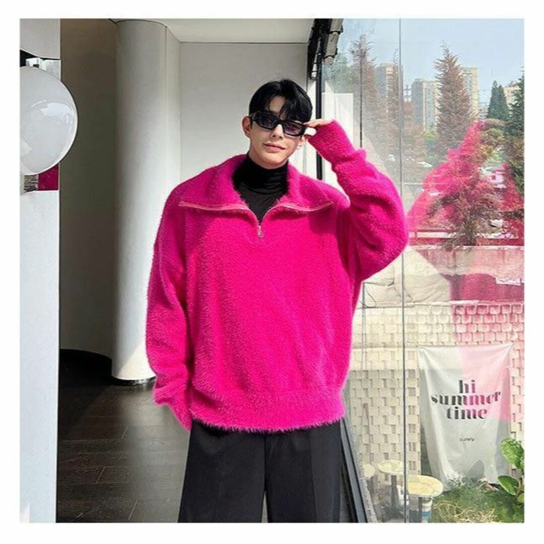 韓国 セーター ハーフジップ ピンク メンズ 新品未使用 L オーバーサイズのサムネイル