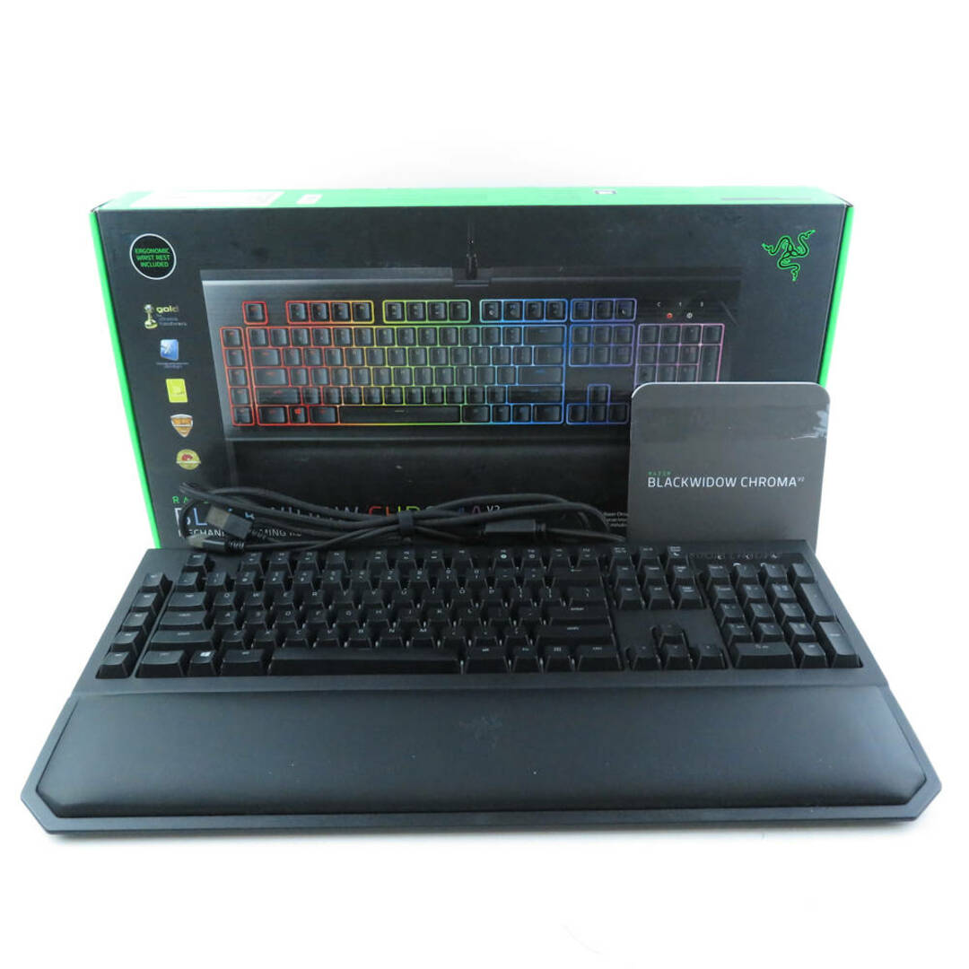 LAZER(レイザー)の美品 RAZER レイザー BLACKWIDOW CHROMA V2 RZ03-02030100 ゲーミングキーボード 1点 FPS eスポーツ PC周辺機器 MIDORI 緑軸 兼用 HY730C  スマホ/家電/カメラのPC/タブレット(PC周辺機器)の商品写真