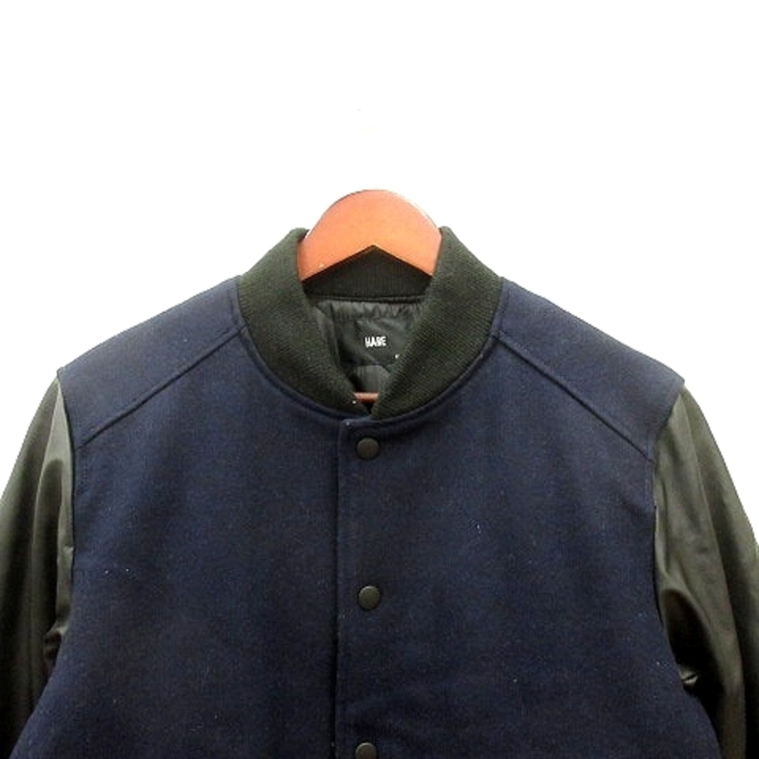 HARE(ハレ)のハレ 中綿ジャケット ブルゾン 切替 フェイクレザー ウール M 紺 黒 メンズのジャケット/アウター(ブルゾン)の商品写真
