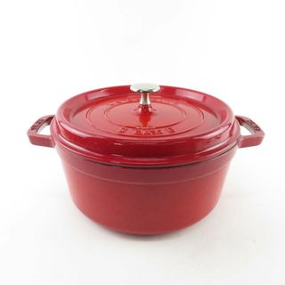 ストウブ(STAUB)の美品 STAUB ストウブ ピコココットラウンド 両手鍋 1点 鋳物ホーロー 24cm チェリーレッド 赤 料理 調理器具 SU4637Z (鍋/フライパン)