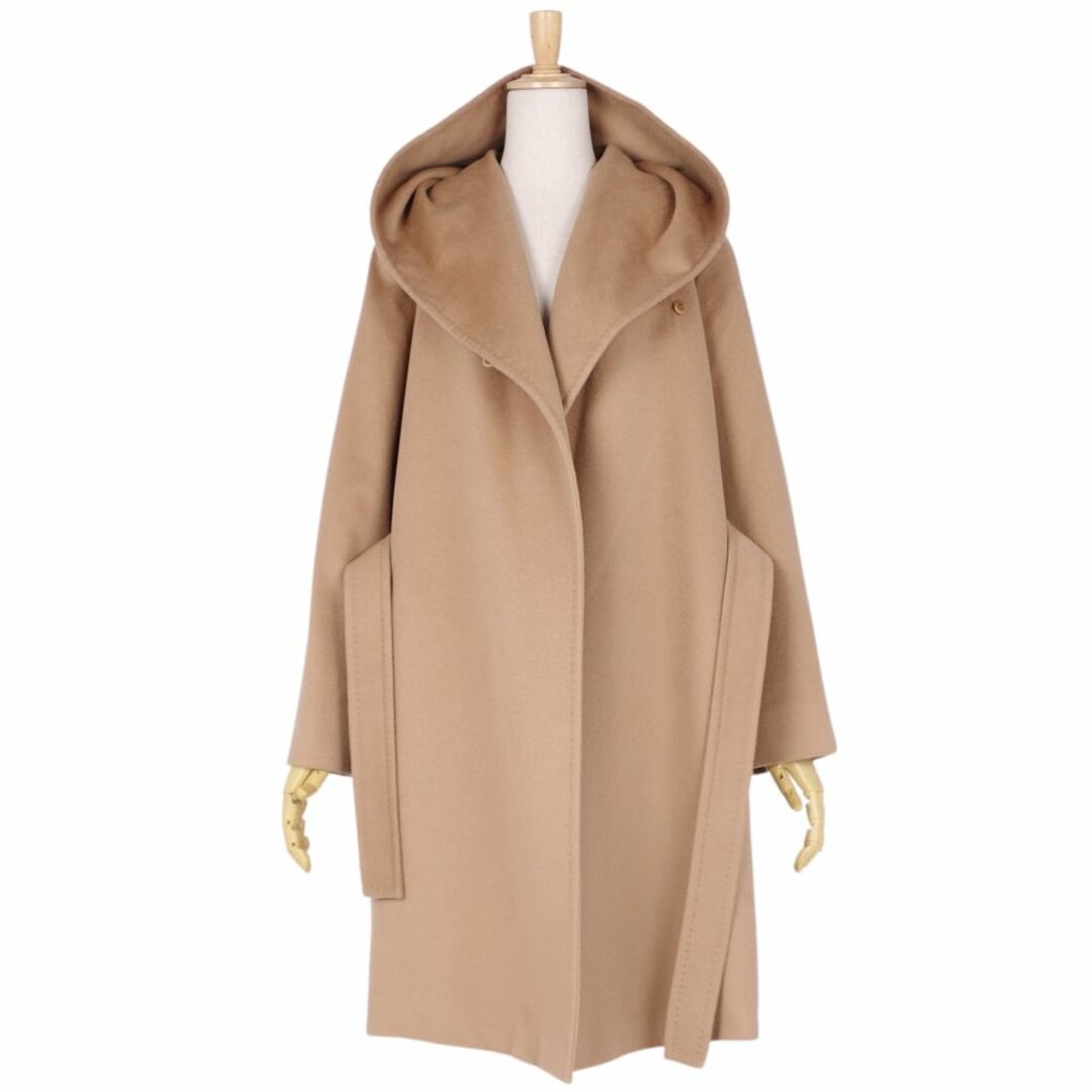 Max Mara(マックスマーラ)の美品 マックスマーラ Max Mara STUDIO コート フード付き ベルト付き ウール アウター レディース イタリア製 JI36 USA2 GB4(S相当) ブラウン レディースのジャケット/アウター(その他)の商品写真