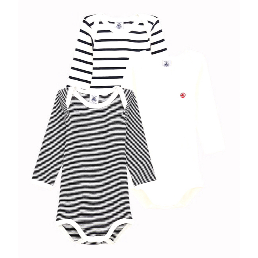 PETIT BATEAU(プチバトー)の新品 プチバトー 長袖 ボディ３枚組 マリニエール ミラレ 24m キッズ/ベビー/マタニティのベビー服(~85cm)(肌着/下着)の商品写真