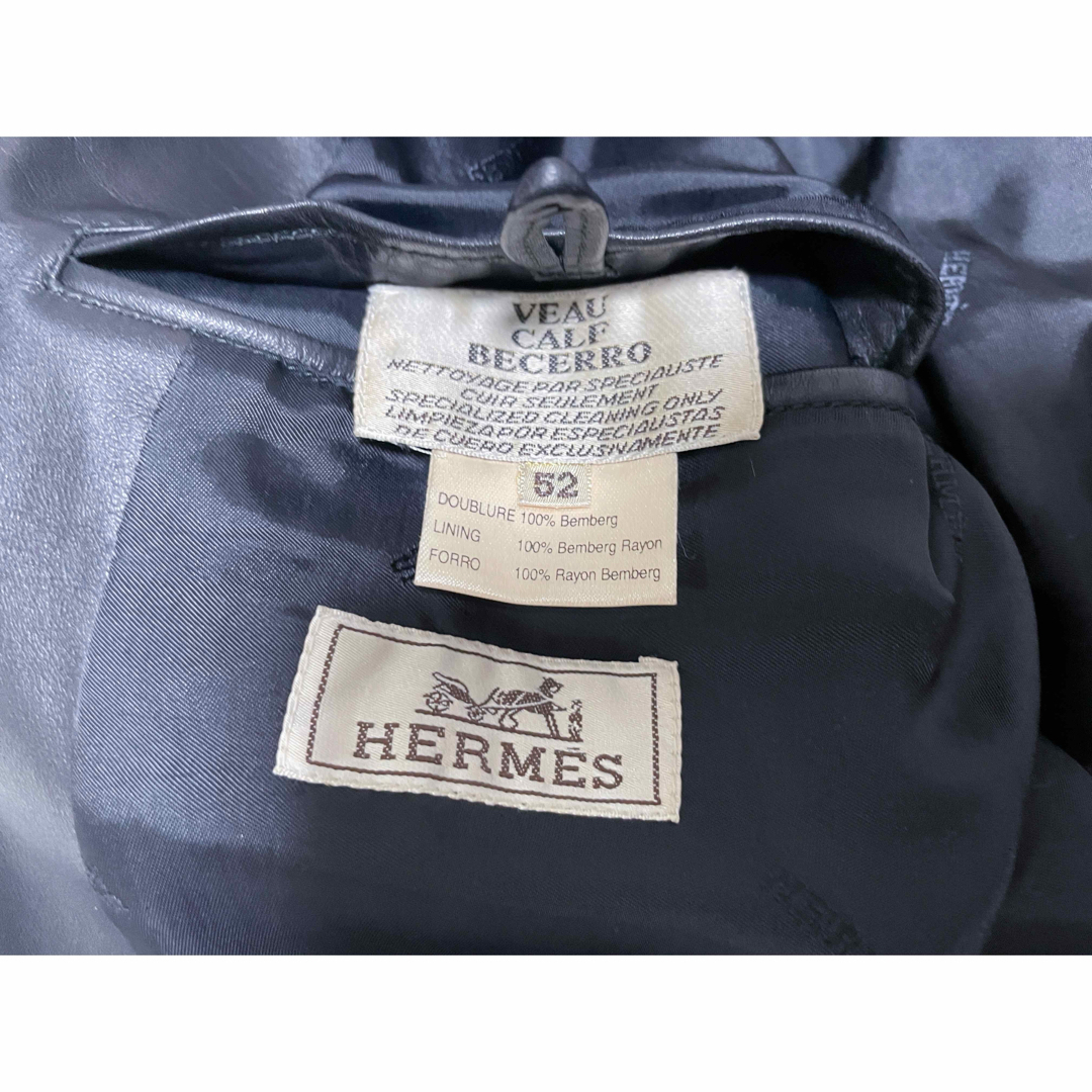 Hermes(エルメス)のHermès エルメス レザーブルゾン 52 カーフ ライダースジャケット 黒 メンズのジャケット/アウター(ライダースジャケット)の商品写真