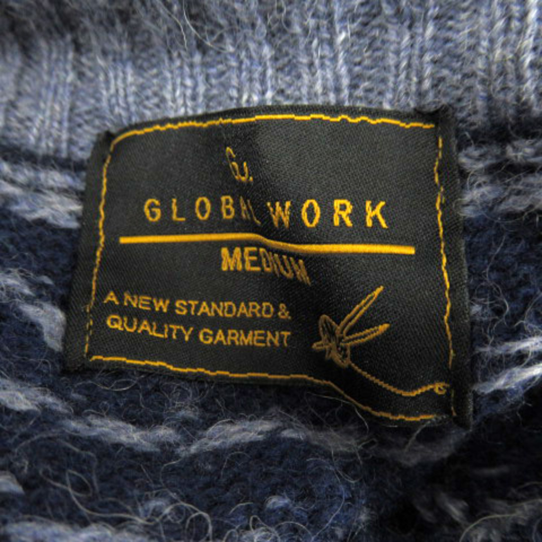 GLOBAL WORK(グローバルワーク)のグローバルワーク ニットカーディガン 総柄 エルボーパッチ ウール M 紺 メンズのトップス(カーディガン)の商品写真