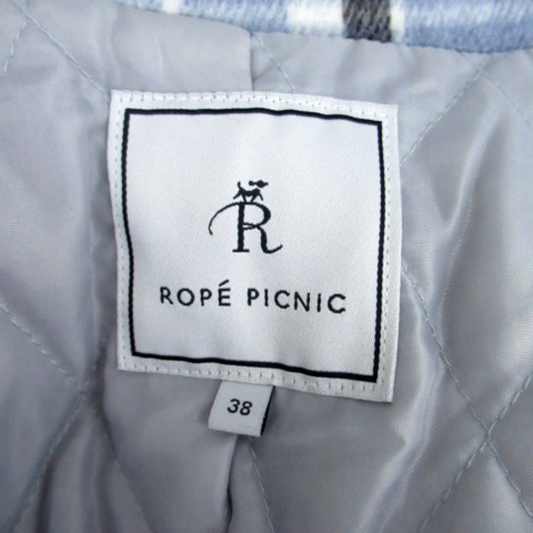 Rope' Picnic(ロペピクニック)のロペピクニック チェスターコート ロング丈 チェック柄 ダブルボタン 38 水色 レディースのジャケット/アウター(その他)の商品写真