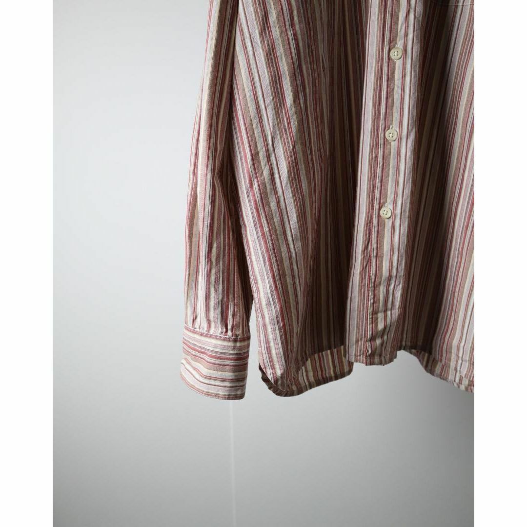【vintage】カスケードストライプ柄 コットン 長袖シャツ くすみピンク L