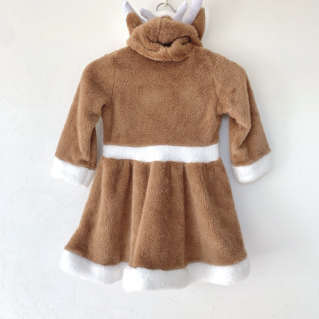 【新品】トナカイワンピース 100 子供用 クリスマス コスチューム もこもこ キッズ/ベビー/マタニティのキッズ服女の子用(90cm~)(ワンピース)の商品写真