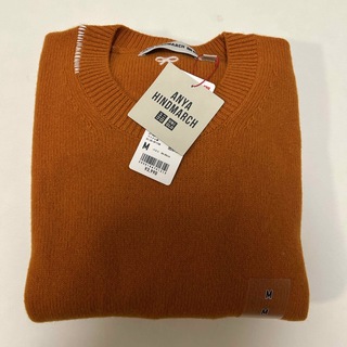 アニヤハインドマーチ(ANYA HINDMARCH)のプレミアムラムクルーネックセーター　オレンジ　M(ニット/セーター)