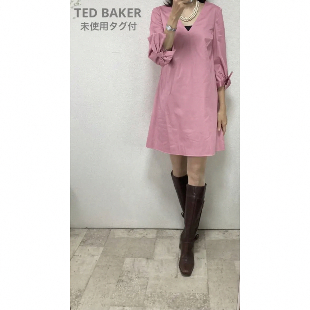 TED BAKER - 新品未使用テッドベイカー袖口リボン付Aラインワンピース0