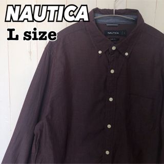 ノーティカ(NAUTICA)のNAUTICA ノーティカ ボタンダウンシャツ ボルドー 刺繍ロゴ 無地 古着(シャツ)