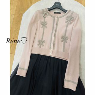 美品　ルネ　Rene ニットトップス　リボン　レース　ピンク