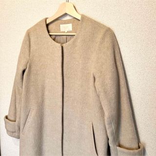 美品　beams ビームス　ノーカラー　コート　アイボリー　ベージュ　コート　M