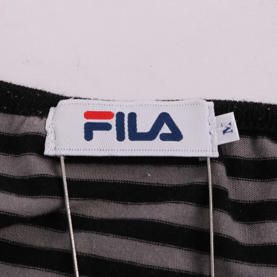 FILA(フィラ)のフィラ 長袖Tシャツ ボーダー柄 胸ロゴ スポーツウエア レディース Mサイズ ブラック×グレー FILA レディースのトップス(Tシャツ(長袖/七分))の商品写真