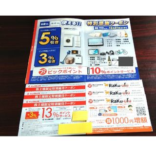 ビックカメラ(ビックカメラ)のビックカメラ クーポンセット 13%ｘ4枚&割引ｘ1枚  株主優待 特別感謝(ショッピング)