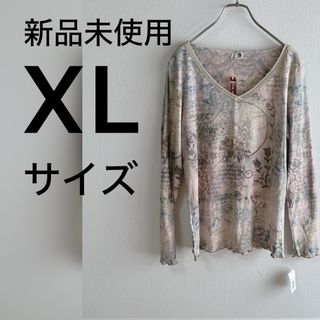 花柄 インナー長袖 Vネック 薄手 XLサイズ フリル 可愛い (Tシャツ(長袖/七分))