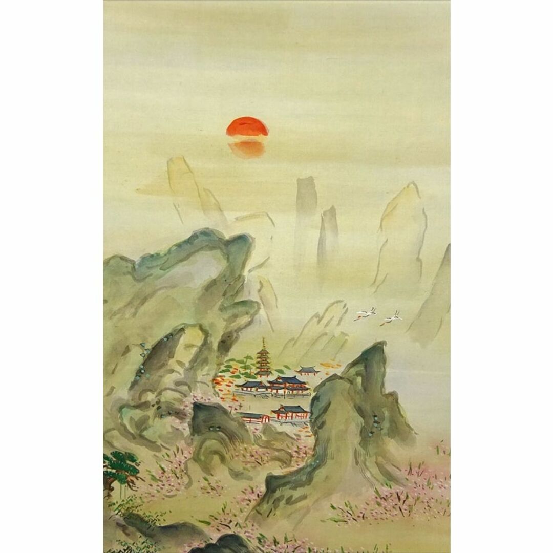 狩野常信 淡彩水墨絹本肉筆画 軸先漆加工木 掛軸一幅 模写 250 狩野常信 淡彩水墨絹本肉筆画 軸先漆加工木 掛軸一幅 模写 250