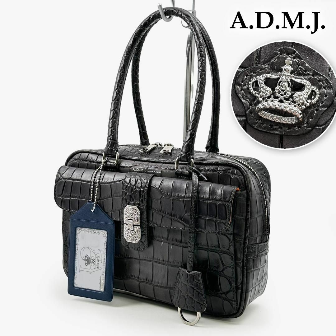 A.D.M.J. - ADMJ ハンドバッグ クロコ型押し クリスタル ビジュー