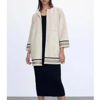 ザラ(ZARA)のZARA コントラストフェイクスウェードジャケット(ノーカラージャケット)