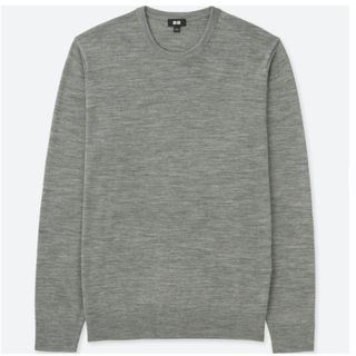 ユニクロ(UNIQLO)のUNIQLO エクストラファインメリノクルーネックセーター438783グレーL(ニット/セーター)