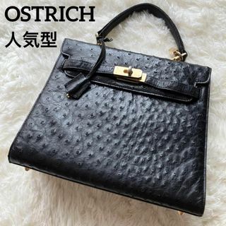 OSTRICHオーストリッチ人気型ハンドバッグ黒ブラック美品(ハンドバッグ)