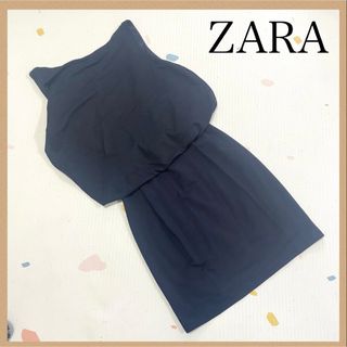 ザラ(ZARA)の【ZARA】ザラ 単色膝丈ワンピースS ネイビー フォーマルドレス ノースリーブ(ひざ丈ワンピース)