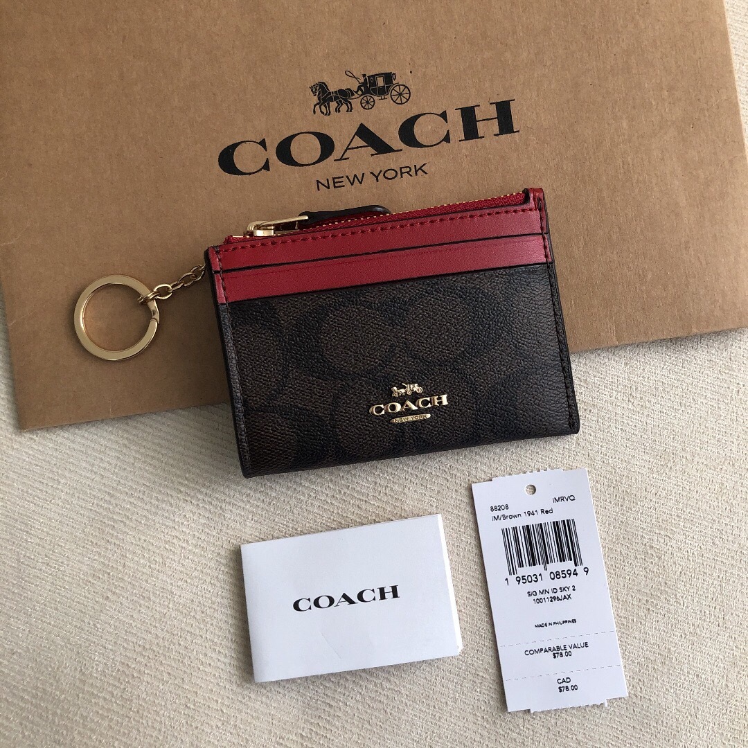 新品★COACH コーチ レザー コイン パス IDケース キーリング付きアルマーニ