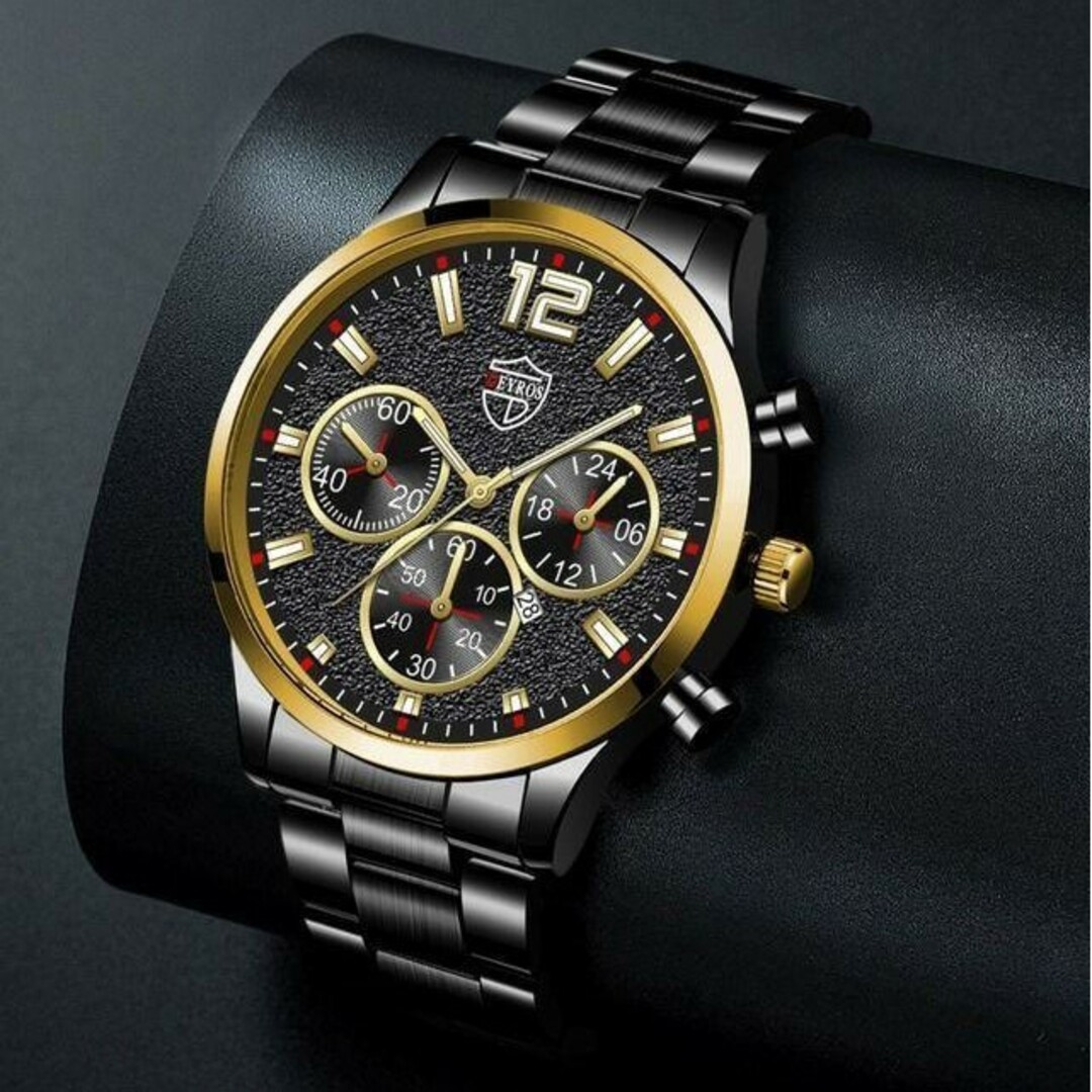 新品 クロノグラフ DEYROS 腕時計 黒/ゴールド | フリマアプリ ラクマ
