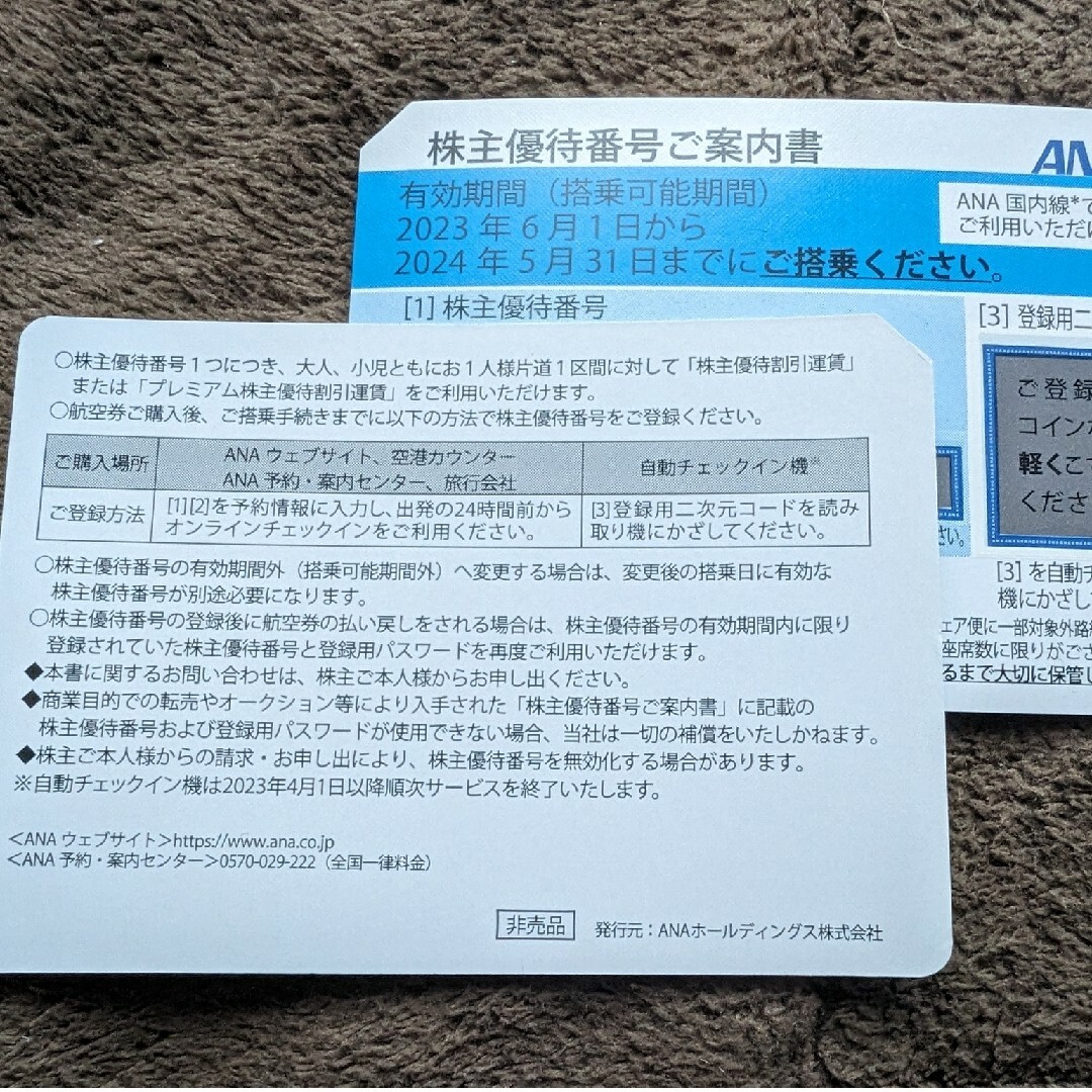 ANA(全日本空輸)(エーエヌエー(ゼンニッポンクウユ))のANA 全日本空輸 株主優待券 2枚セット チケットの乗車券/交通券(航空券)の商品写真