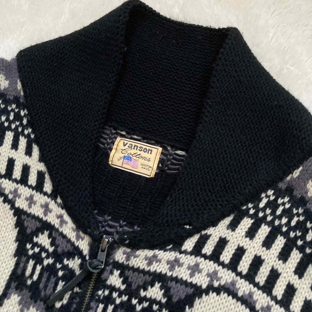 VANSON バンソン カウチンニット ジップアップセーター スカル柄 VANSON バンソン カウチンニット ジップアップセーター スカル柄