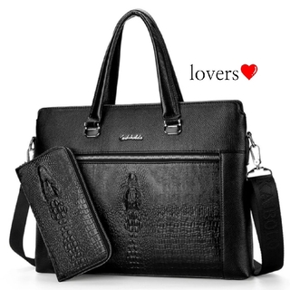 送料無料ブラック黒ワニ革クロコダイル高級フェイクレザーショルダーハンドバッグ財布(トートバッグ)