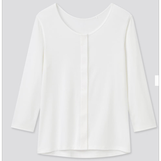ユニクロ(UNIQLO)の新品★UNIQLO コットン前開きTシャツ★3XLサイズ ホワイト(Tシャツ(長袖/七分))
