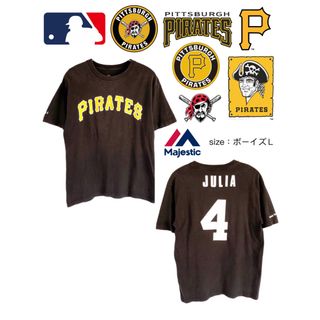 マジェスティック(Majestic)のMLB　ピッツバーグ・パイレーツ　4　Tシャツ　ボーイズL　黒　USA古着(Tシャツ/カットソー)