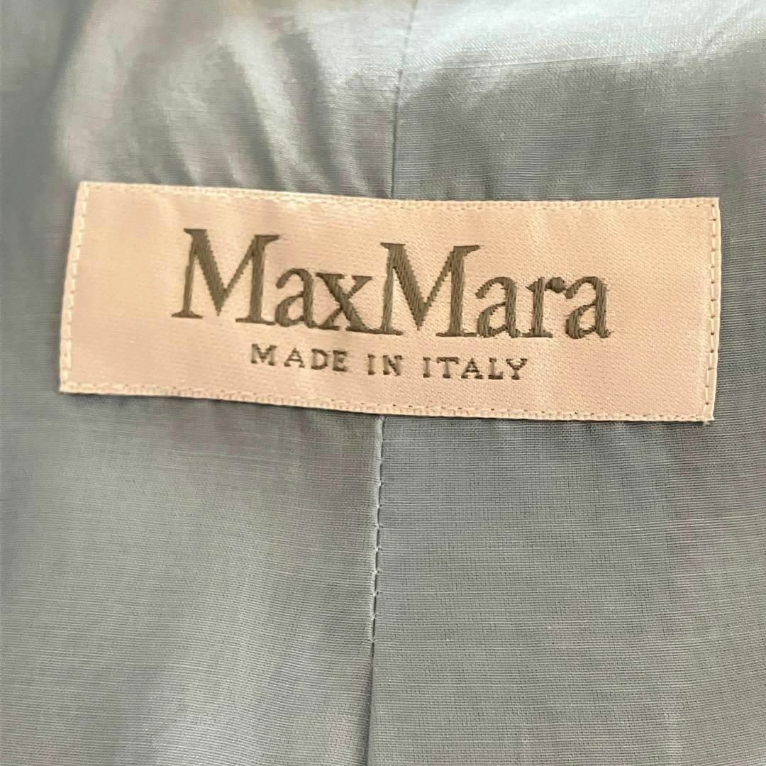 MaxMaraリネン麻ツイードスカートスーツセットアップ水色36袖ロールアップ