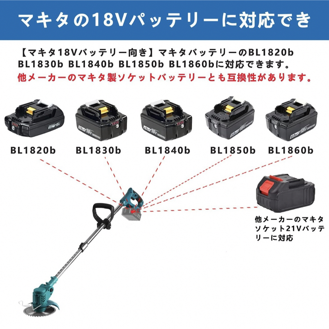 120Lx15Wcm速度草刈機 伸縮自在 電動 コードレス 軽量 パワフル