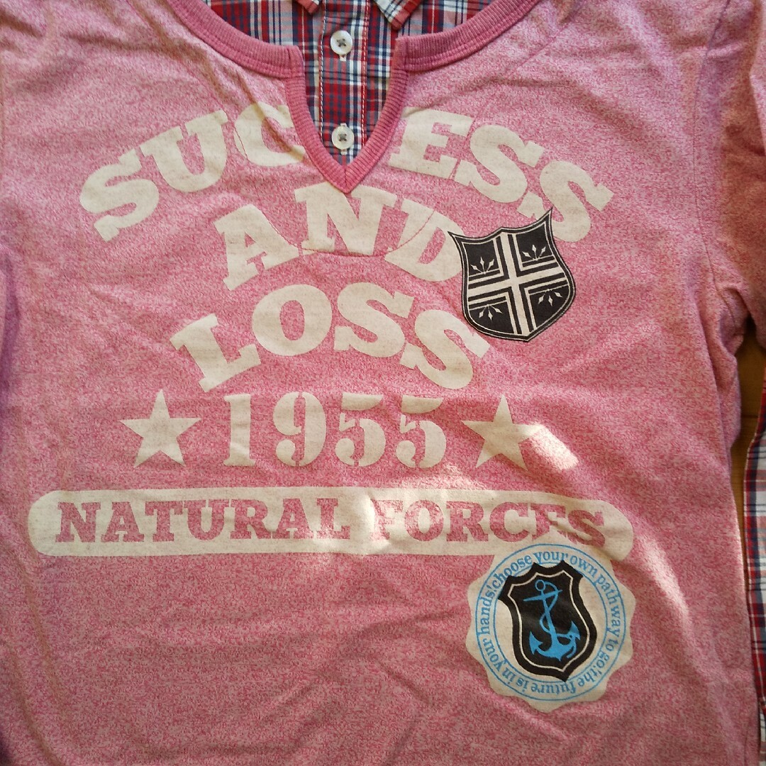 超美品　二枚重ね風　Tシャツ　シャツ　１５０㎝　チェック　ピンク キッズ/ベビー/マタニティのキッズ服女の子用(90cm~)(Tシャツ/カットソー)の商品写真