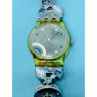 スウォッチ(swatch)のA41）スイス(*'▽')スウォッチ電池交換済みイエロースケルトンレディス(腕時計)