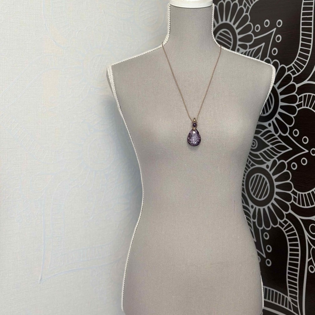 『紫輝』エンジェルシリカとアメジストのマクラメペンダントネックレス ハンドメイドのアクセサリー(ネックレス)の商品写真