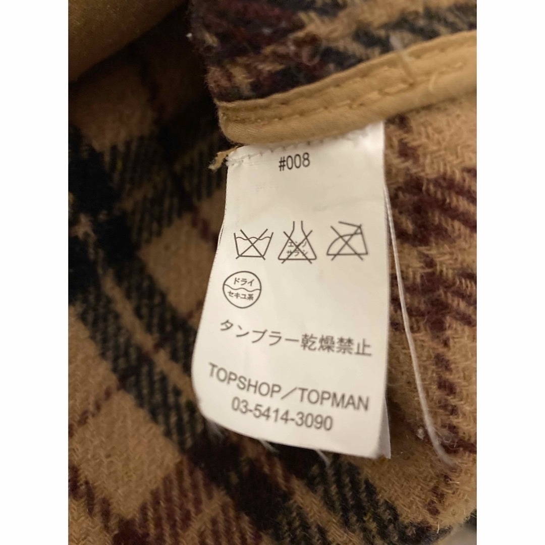 ZARA(ザラ)のフード付 ダッフルコート マスタード キャメル チェック Lサイズ  レディースのジャケット/アウター(ダッフルコート)の商品写真