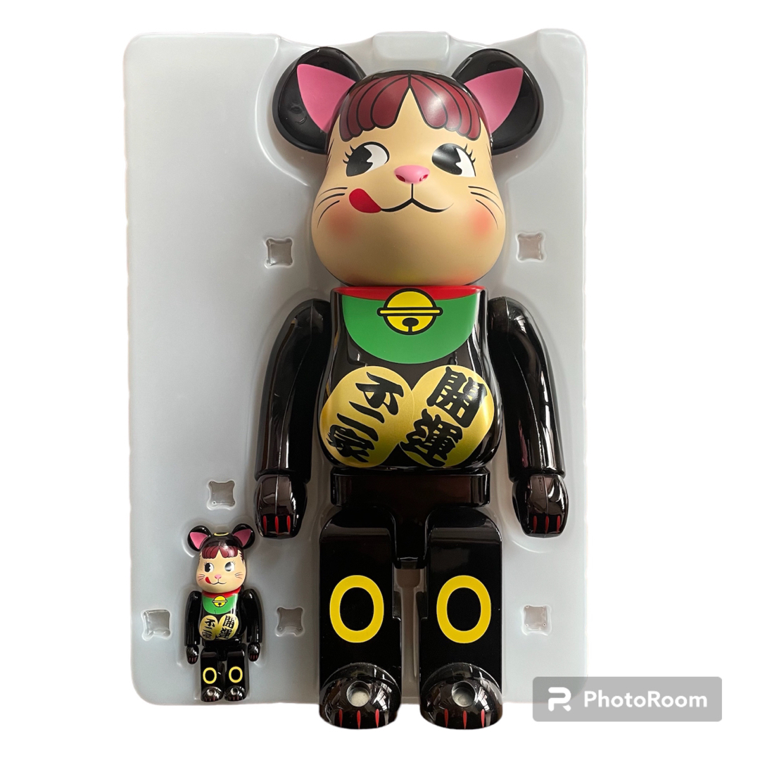 BE@RBRICK 招き猫 ペコちゃん 黒メッキ 100％ ＆ 400％