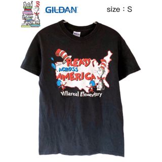 ギルタン(GILDAN)のキャット イン ザ ハット　全米読書デー　Tシャツ　S　黒　USA古着(Tシャツ/カットソー(半袖/袖なし))