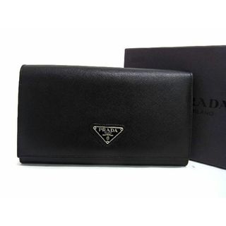 プラダ(PRADA)の■極美品■ PRADA プラダ サフィアーノレザー 二つ折り 長財布 ウォレット メンズ レディース ブラック系 AS3817 (財布)