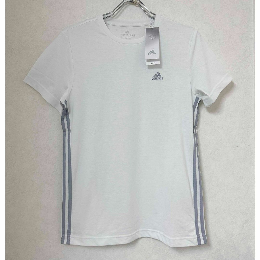 adidas(アディダス)の新品 XL ★ adidas アディダス 半袖 Tシャツ ホワイト 3ストライプ レディースのトップス(Tシャツ(半袖/袖なし))の商品写真