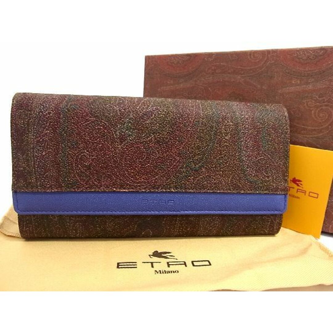 超希少✨ETRO 折り財布 金ペガソ がま口 ペイズリー柄 PVC ブラウン系素材レザー