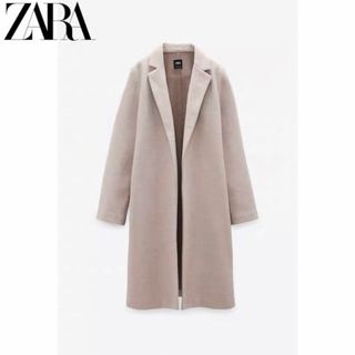 ザラ(ZARA)のZARA ザラ ラペル付きコート サンドベージュ(ロングコート)