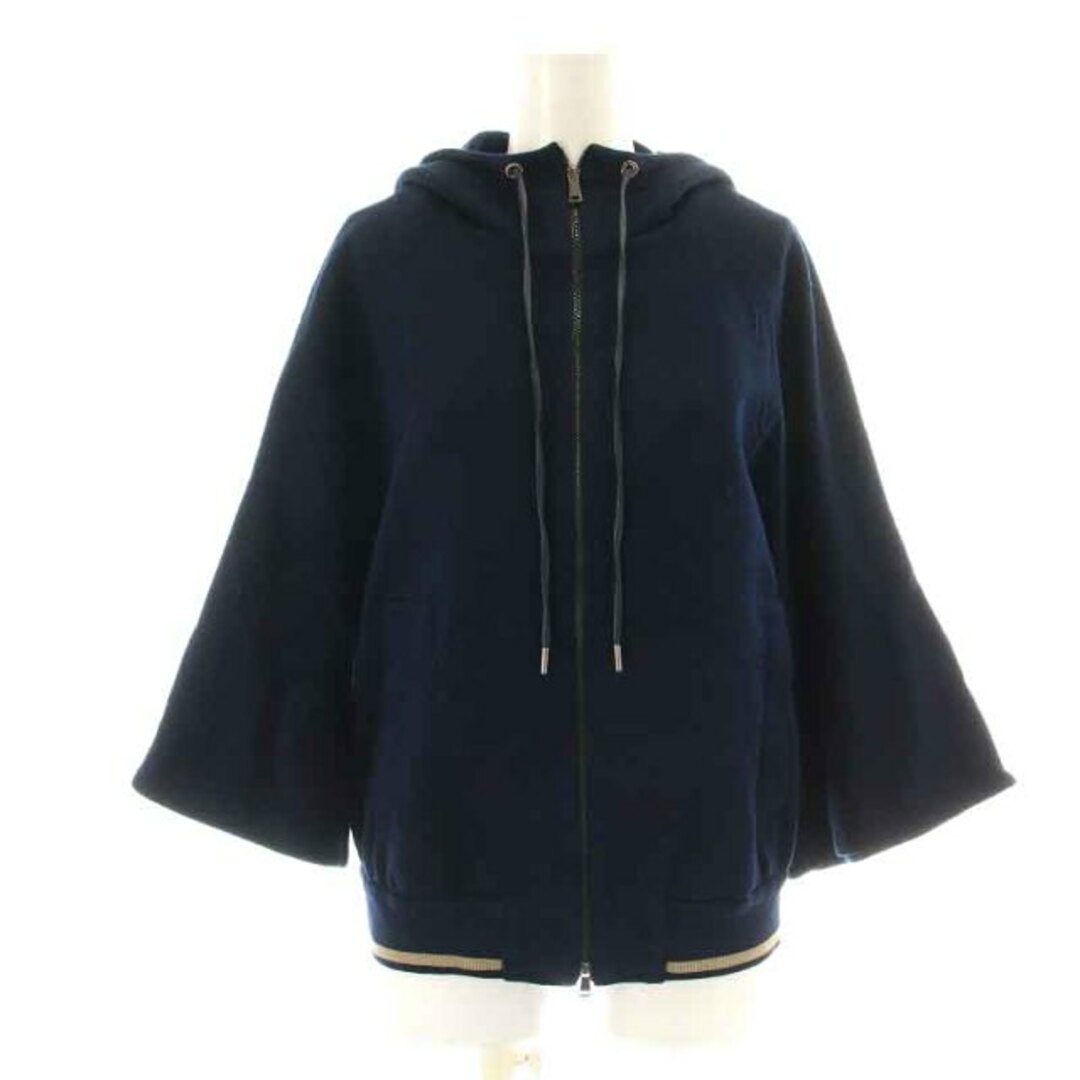 マックスマーラ 近年モデル パーカー ジャケット ジップアップ 七分袖 S 紺59cmゆき丈